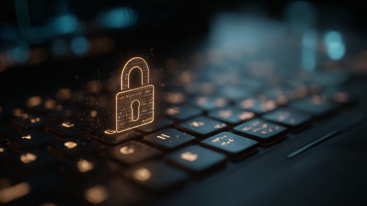 Digital Security Illustration: A Glowing Lock Symbol on a Keyboard Highlighting the Importance of Cybersecurity in the Modern Digital Age