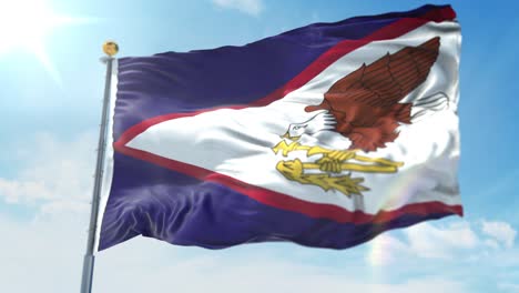 4k ilustración 3d de la bandera ondeante en un poste del país samoa americana