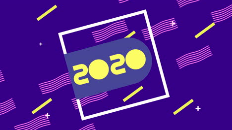 animación de figuras geométricas con el año 2020 y marco cuadrado