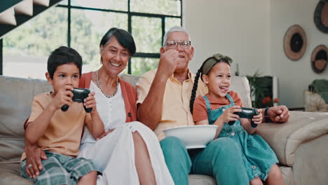 grandparents and grandchildren playing video games together