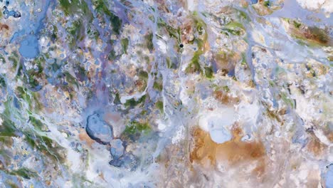 Topdown-View-Of-Smoky-Ground-And-Boiling-Mud-Pots-In-Hverir-Geothermal-Area-Near-Lake-Myvatn,-Iceland