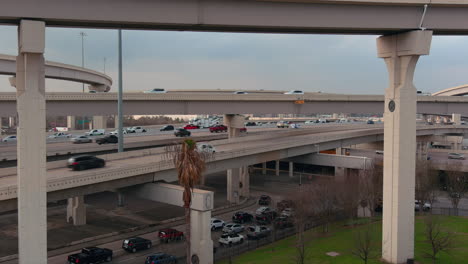 establishing aerial shot of i-10 freeway and beltway 8 freeway in houston