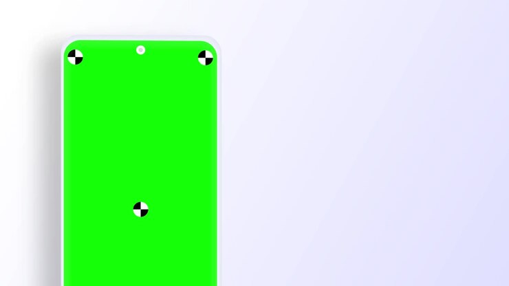 Rendu 3D de trois smartphones avec un fond blanc. Rotation à l'écran. Avec un écran vert pour une incrustation facile. Image générée par ordinateur. Facilement personnalisable