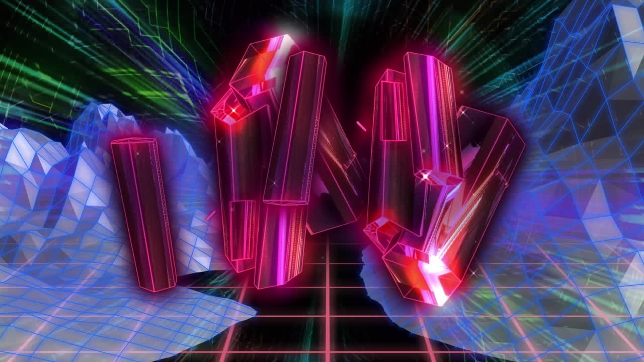 видео розовых светящихся металлических блоков над метавселенной