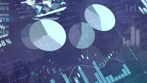 animation of financial data processing over cityscape