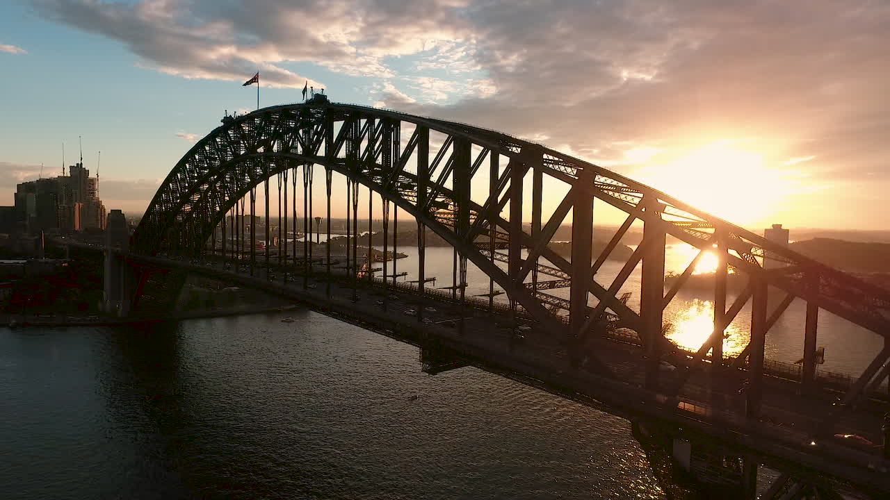 Sydney Harbour Bridge at Sunset: Aerial View
