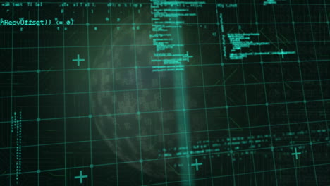 animación del procesamiento de datos y globo sobre fondo negro