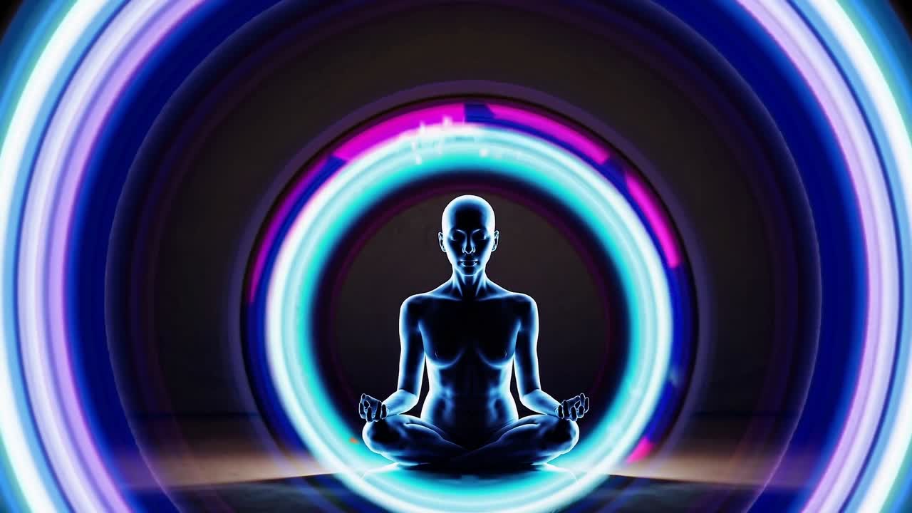 Donna che medita in un cerchio di energia spirituale