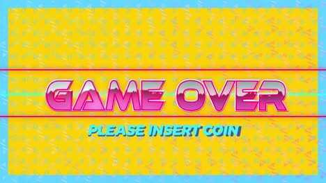 Animation-of-game-over-text-over-shapes-on-yellow-background