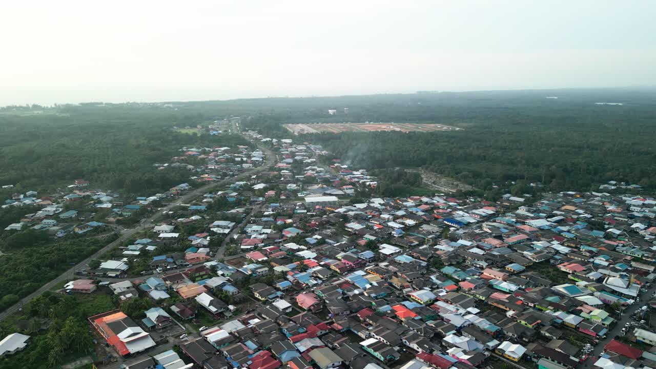 Aerial Drone View During Summer Kabong Fishing Village,With River And Beach,Sarawak,Borneo