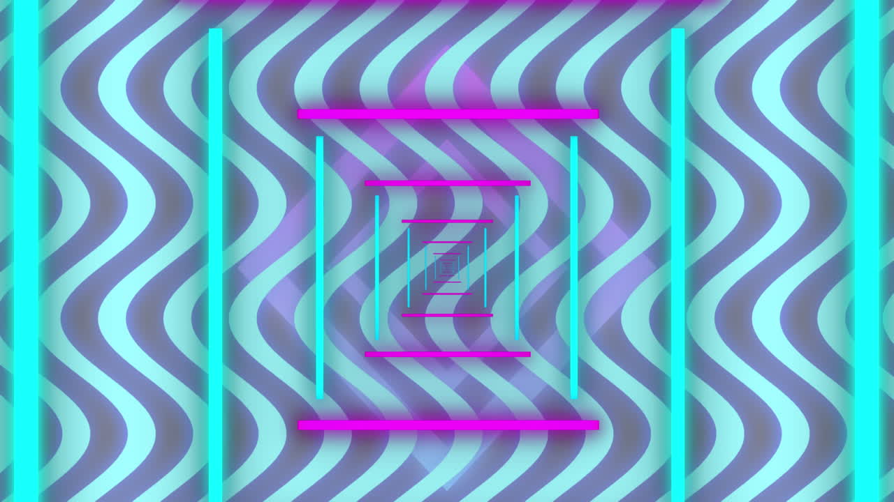 animación de líneas de neón en un bucle sin costura que se mueve sobre un fondo de patrón de onda púrpura