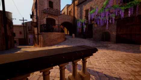 picturesque old town street with wisteria and stone balconies