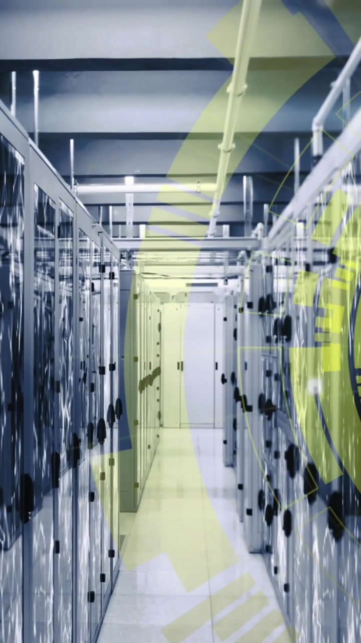 Server Room Corridor with Animated Digital Information Overlay