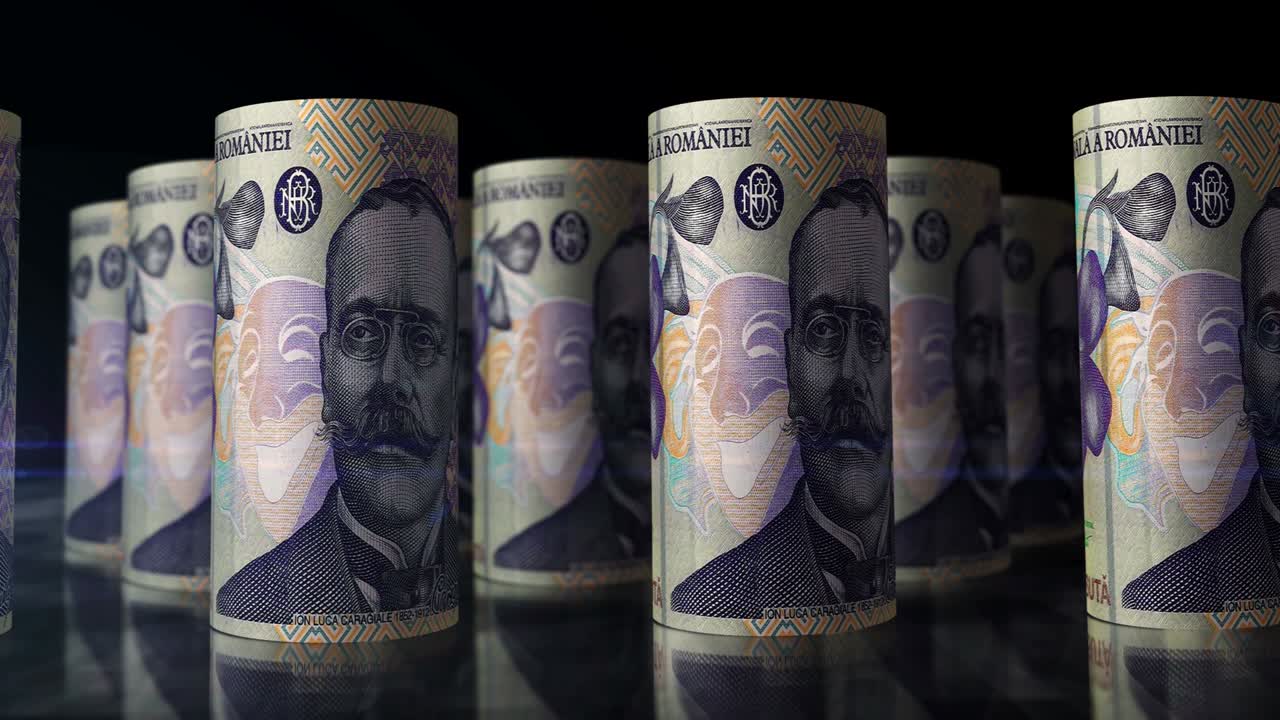 루마니아 레이 (leu) 지폐의 원활한 루프 (seamless loop)