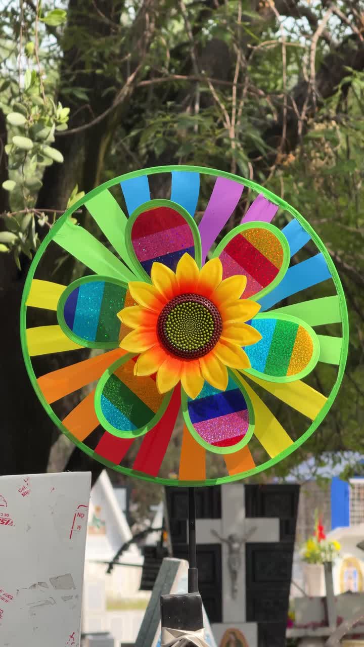 Colorful Sunflower Artwork in Cemetery Decorations for Day of the Dead