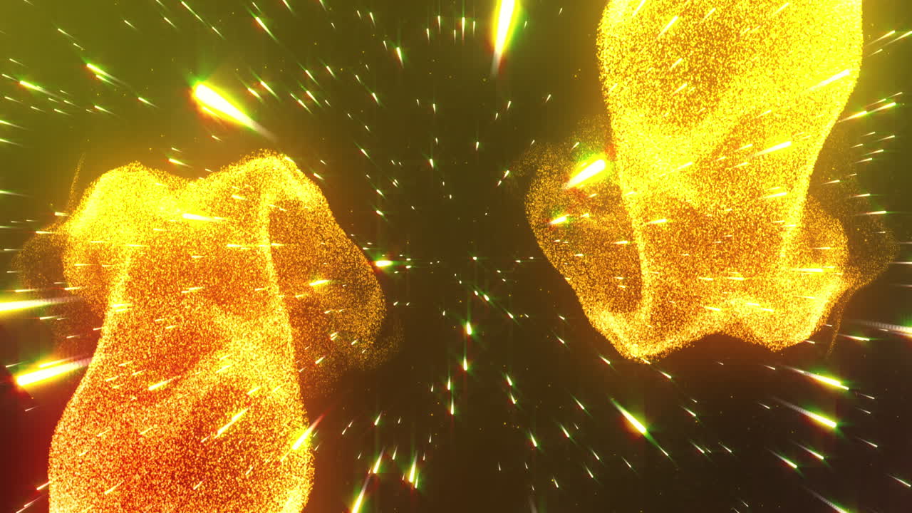 검은 바탕에서 움직이는 밝은 노란색 빛의 트레일의 애니메이션