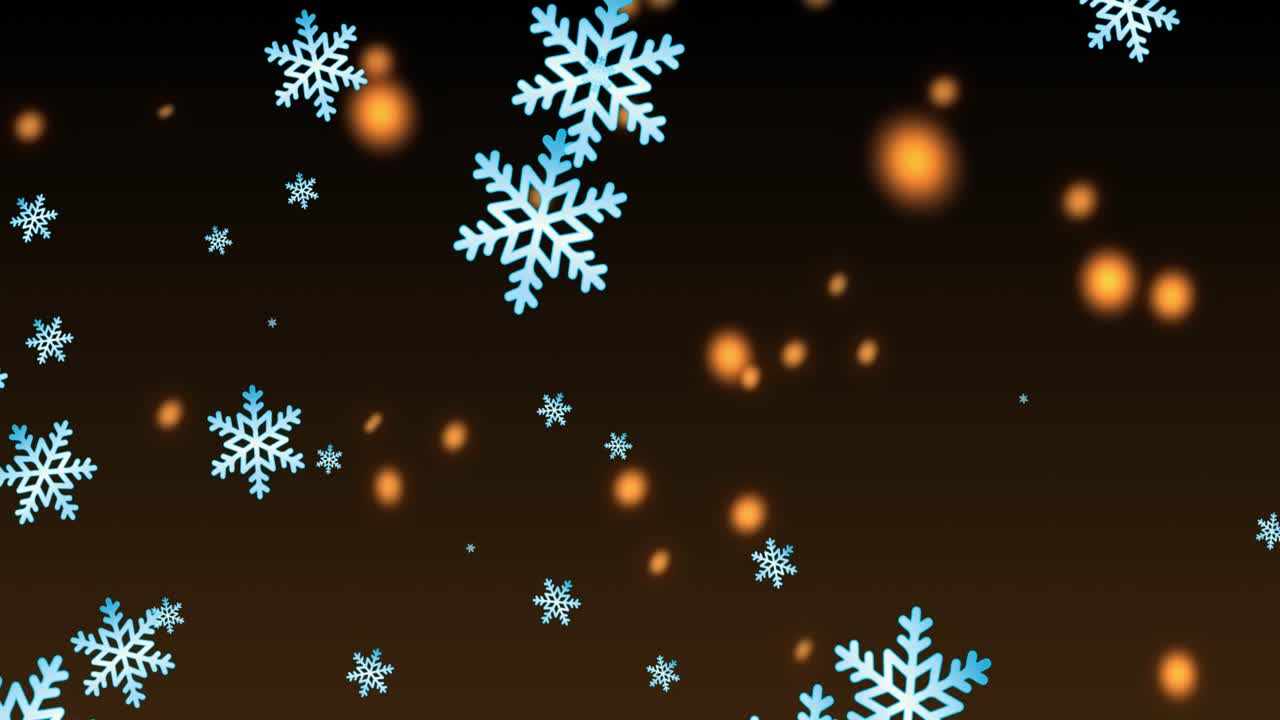 Digital snowflakes and lights moving over black background
