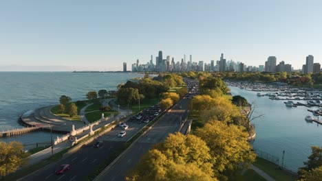 chicago lake shore drive aerial view during autumn