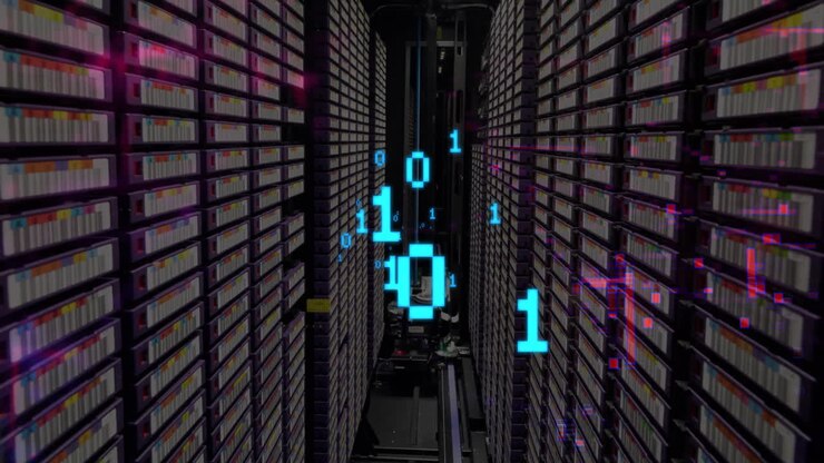 Animation of binary coding data processing over computer servers