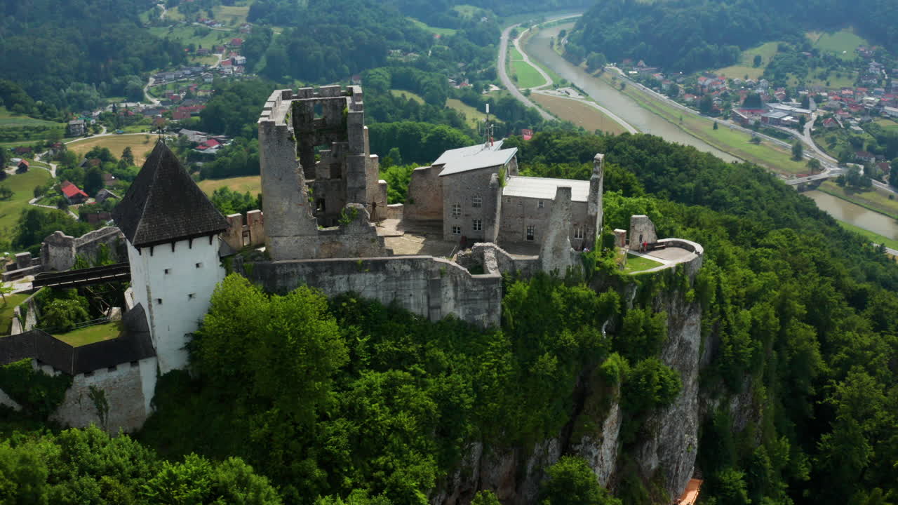 Stunning drone footage of Celje Castle overlooking the town