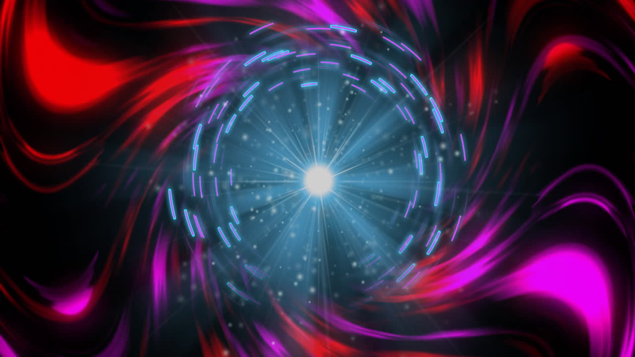Animation of colorful swirling vortex with bright center and dynamic light patterns