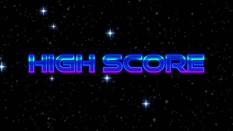 digital animation of high score text over shining stars falling against blue background