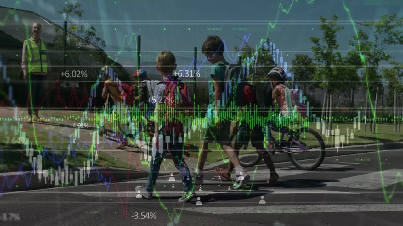 Animation of financial data processing over school children