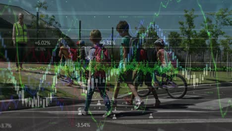 animación del procesamiento de datos financieros sobre niños en edad escolar