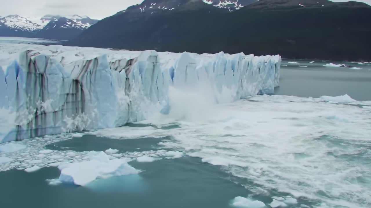 A Stunning Glacier Calving Event: Witness the Awe-Inspiring Moment of Ice Breaking Off a Massive Glacial Front into a Serene Arctic Ocean, Nature's Majesty Unfolds