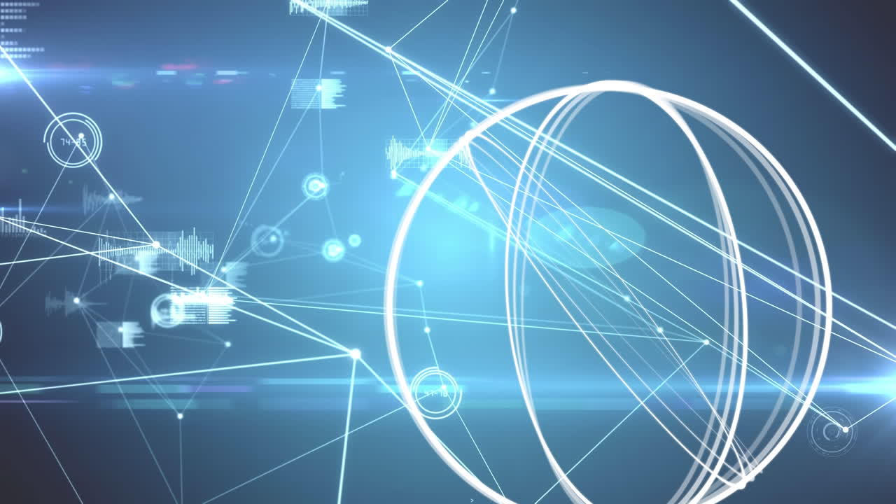 연결 네트워크를 통해  ⁇ 색 원의 애니메이션과 파란색 배경의 데이터 처리