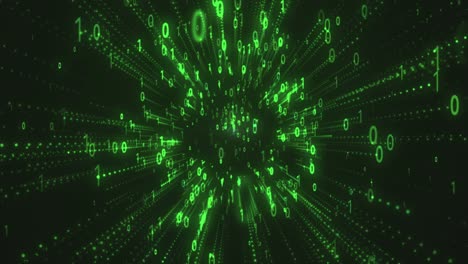 código binario fondo de color negro y verde con dígitos que se mueven en la pantalla, concepto de la era digital. algoritmo binario, código de datos, descifrado y codificación, fondo. video de stock