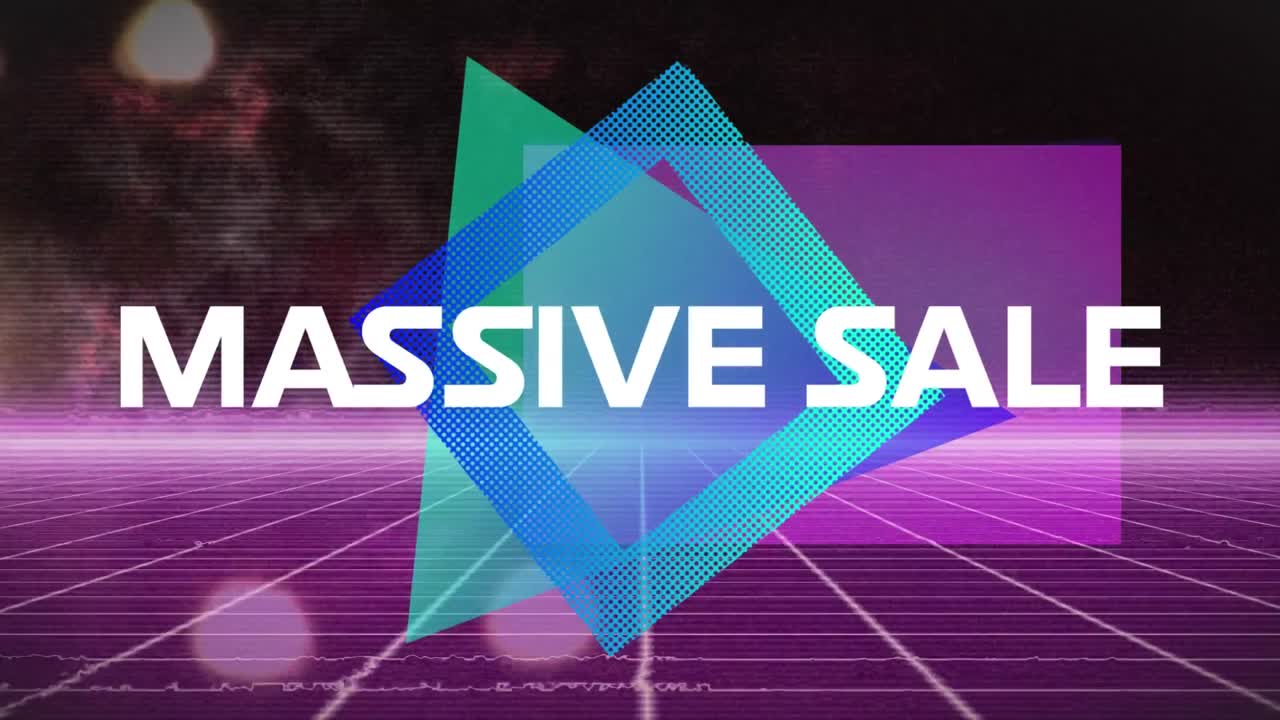 검은색 배경에 추상적인 모양 위에 거대한 판매 텍스트의 애니메이션