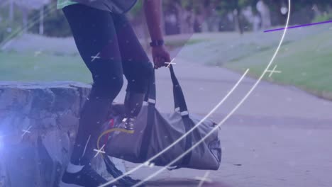 animación del alcance y el procesamiento de datos sobre un atleta masculino con cuchilla de correr caminando al aire libre