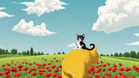 cats and bear in a poppy field