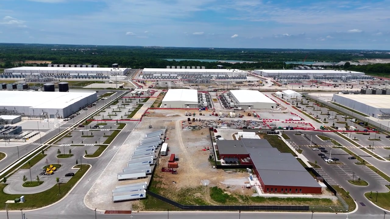 Massive data center campus in Columbus, Ohio with rows of data centers