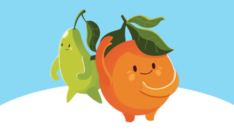 pear and orange fruits characters animation