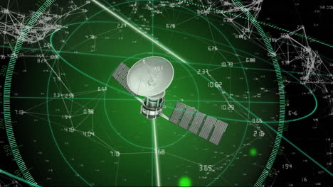animación de iconos digitales y procesamiento de datos a través de números y satélites