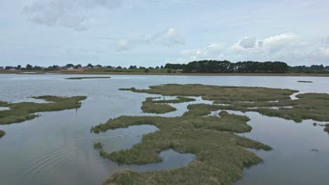 Birdseye-view-of-Morbihan-Saint-Colombier-swamp-area-in-Brittany,-France