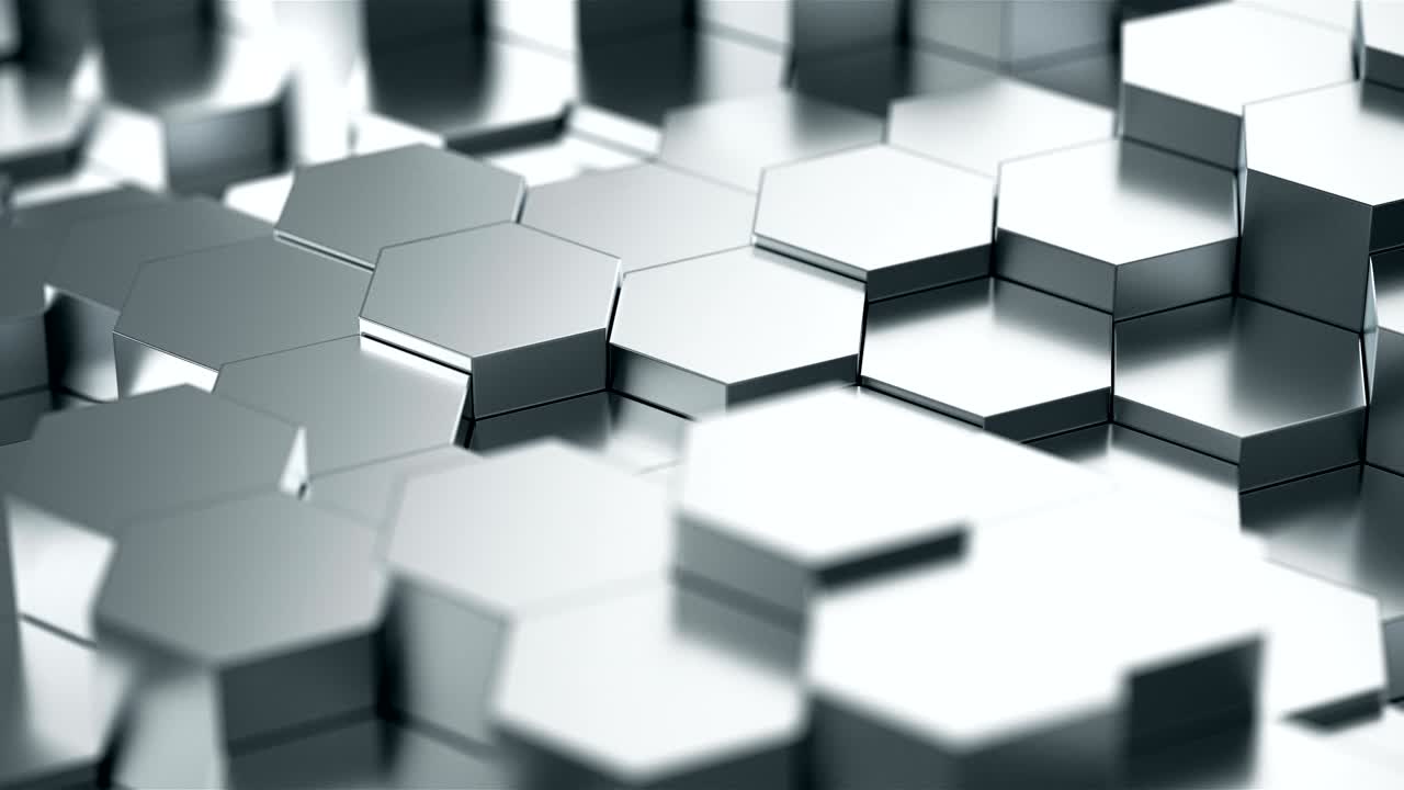 Random floating metallic hexagon background.4k video by 3d rendering.