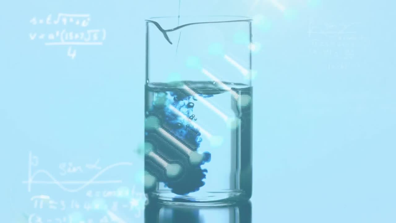 비커와 dna 가닥에 대한 수학적 방정식의 애니메이션