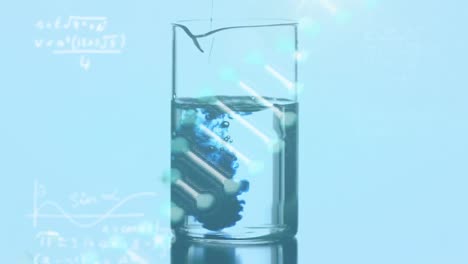 animación de ecuaciones matemáticas sobre el vaso y la cadena de adn