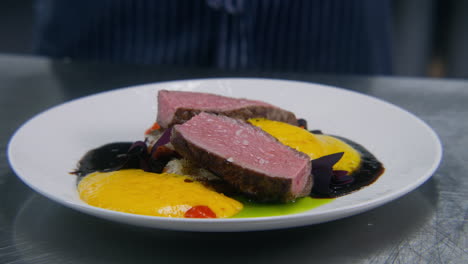 fotografía de cerca de la presentación de un delicioso plato de carne