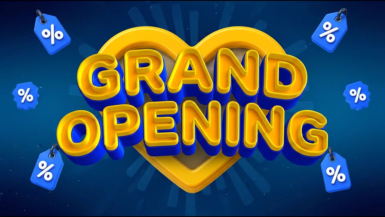 Grand Opening Advertising Animation with Dynamic Promotional Text