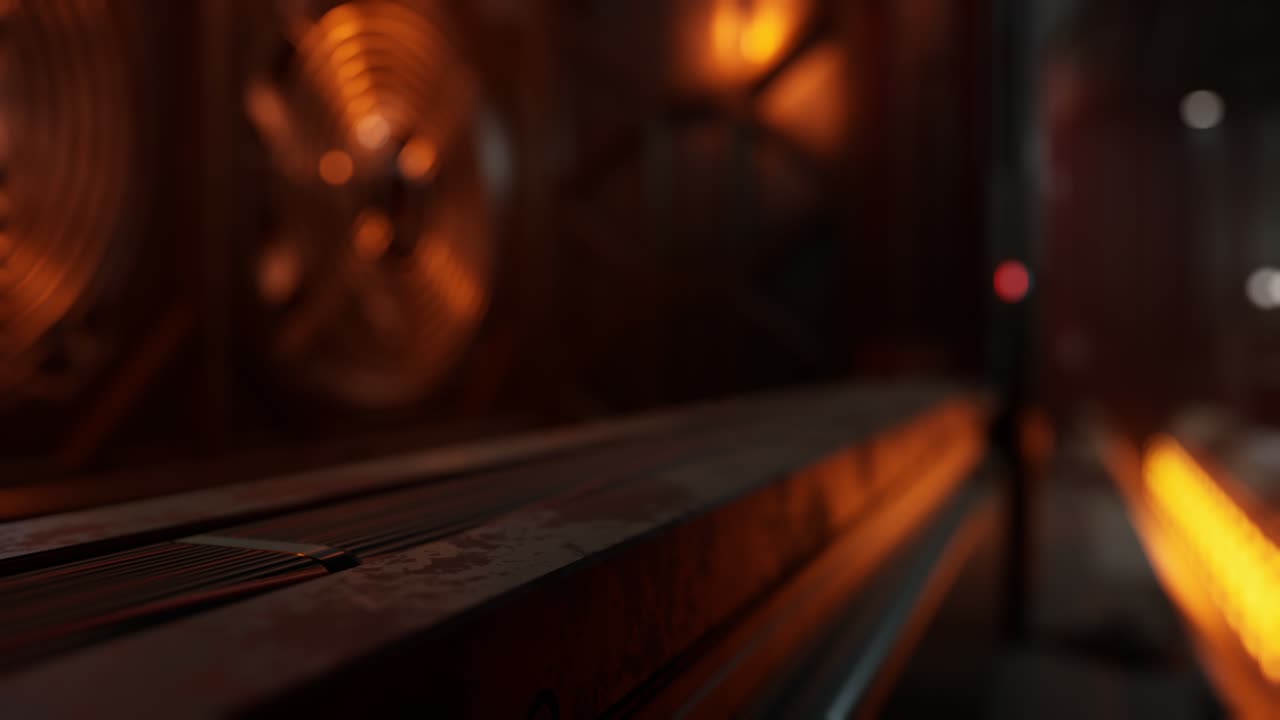 футуристический темный центр обработки данных с металлом и огнями