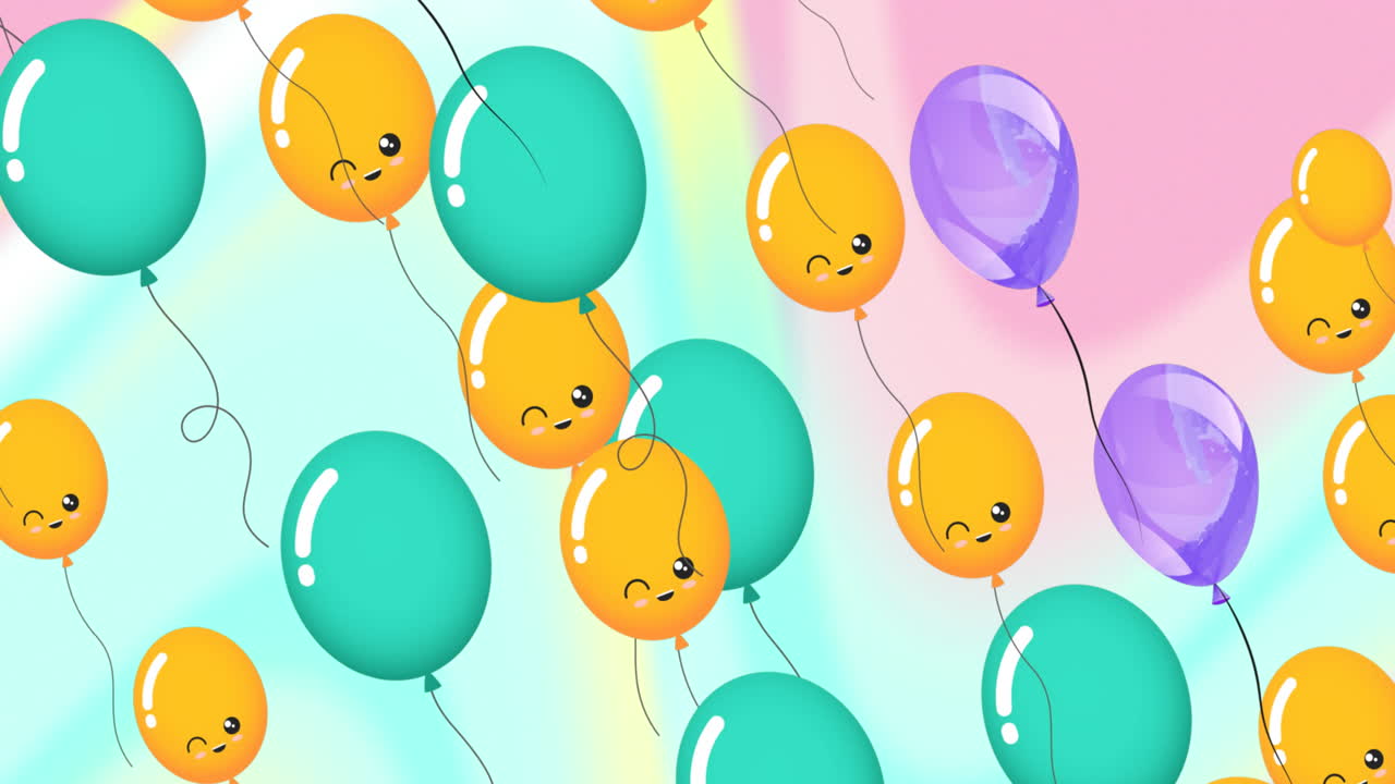 Animazione di palloncini colorati che volano su sfondo colorato