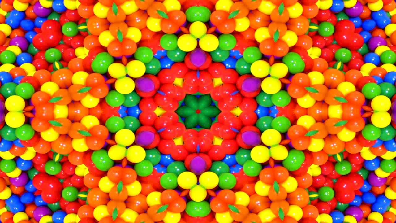 추상적인 다채로운 대칭 패턴 장식 장식 카레도스코프 운동 기하학적 원과 별 모양