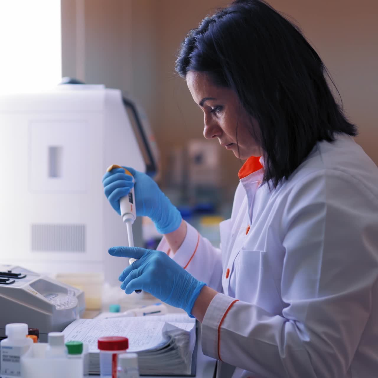 Doctor checks blood of patients