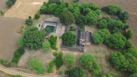 aerial drone shot of ancient hindu shiv temples and rannod monastery in shivpuri of madhya pradesh india