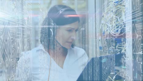 procesamiento de datos por computadora con una consultora de ti femenina en la sala de tecnología