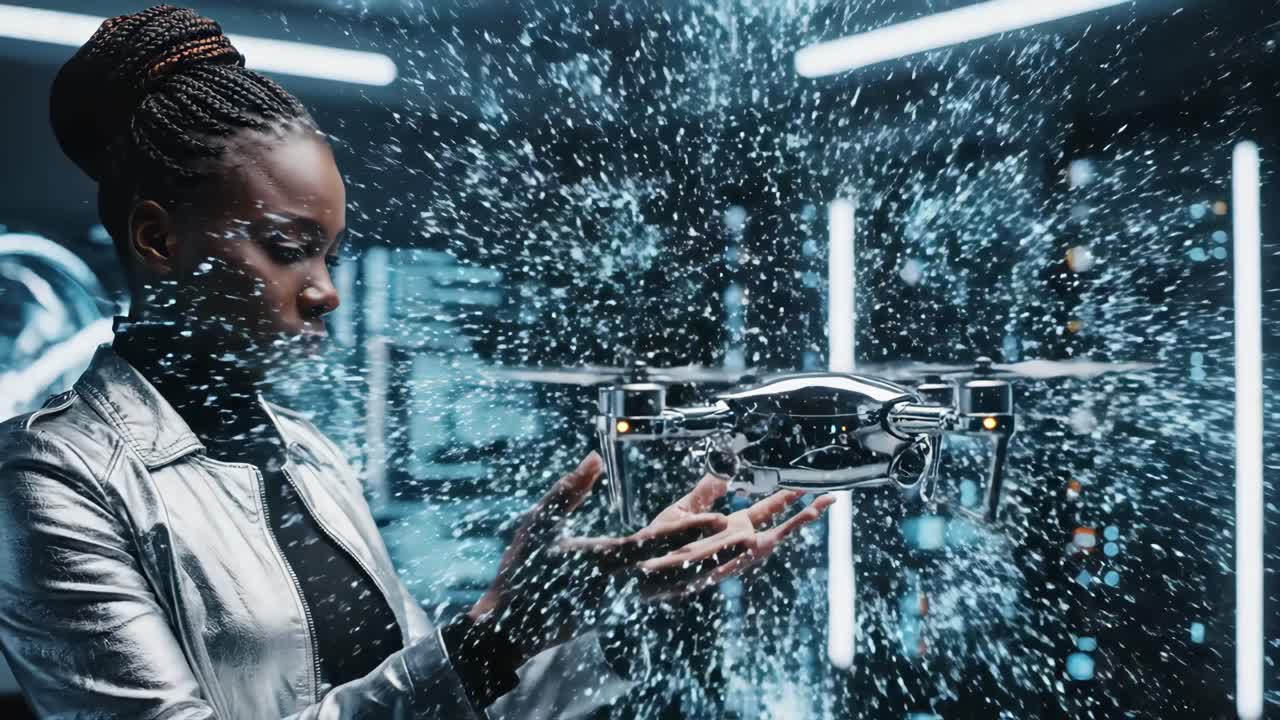 Futuristic Technology with Woman and Drones